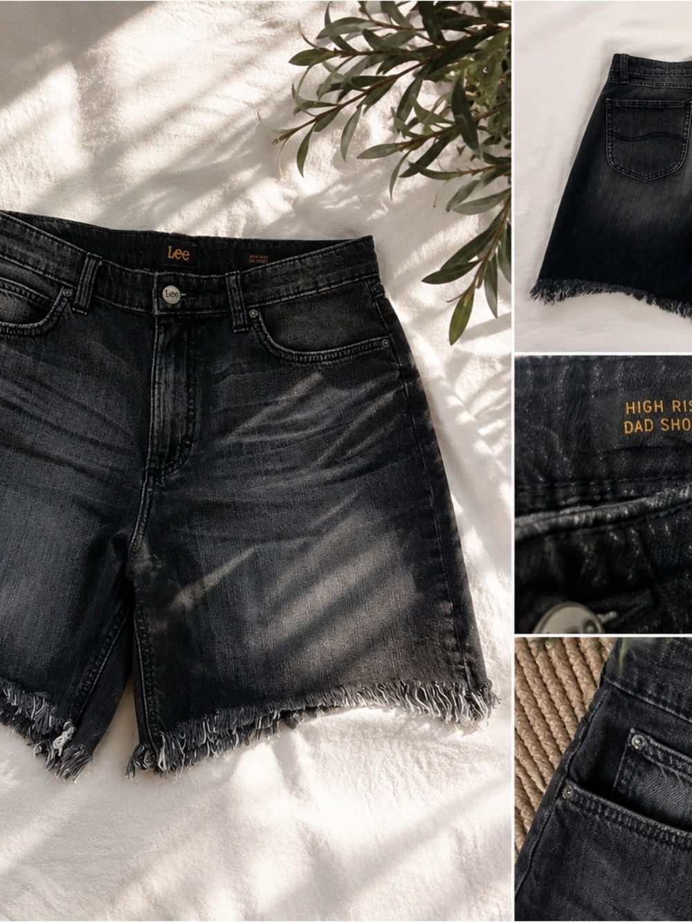 Free People Lee Washed Black High-Rise Frayed Hem Denim Shorts